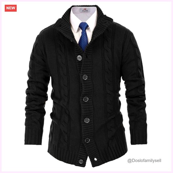 Men's Slim Fit Cable Knit Cardigan Recycled Material Stand Collar Long Sleeve